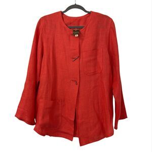 Maralyce Ferree‎ Womens 100% Linen Jacket Medium Orange Boho Lagenlook Casual